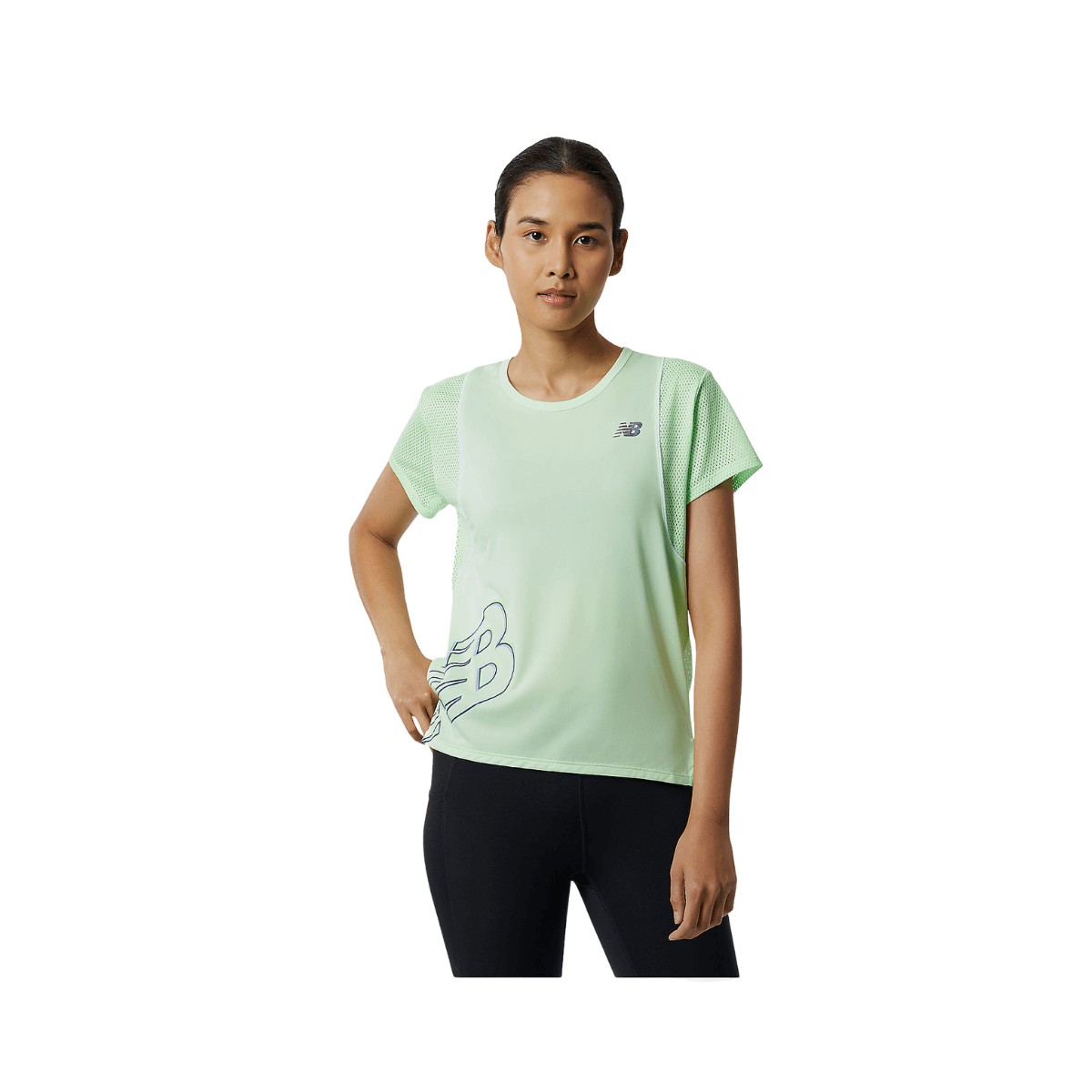 Maglietta a maniche corte stampata New Balance Fast Flight, verde lime donna, Taglia XS