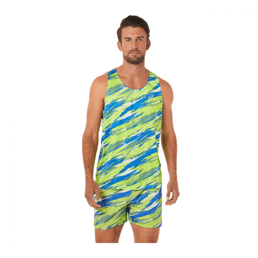 Asics Farbe Injektion Singlet ärmelloses T-Shirt Grün Blau