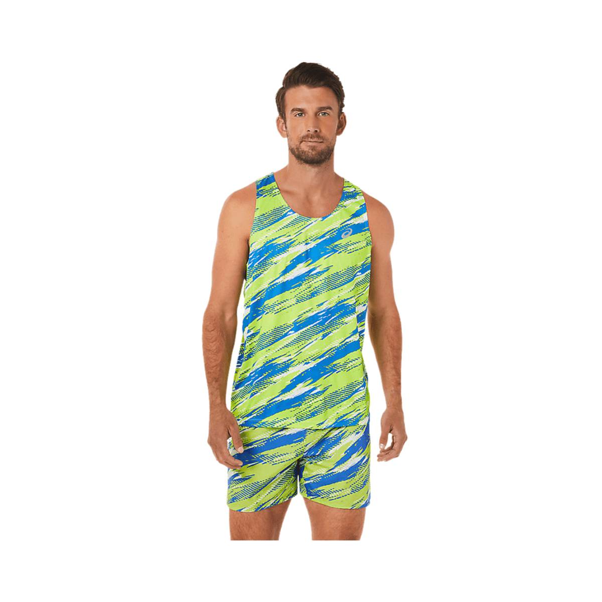 Camiseta Asics Color Injection Singlet Sin Mangas Verde Azul, Talla XS