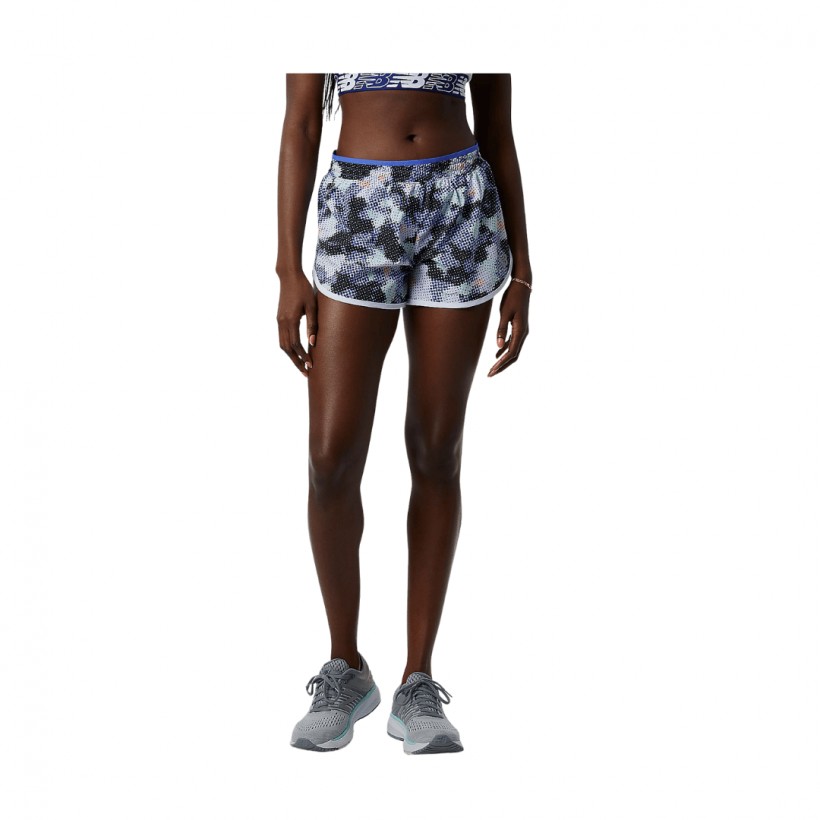 Calção New Balance Printed Accelerate 2.5" Azul Branco Mulher