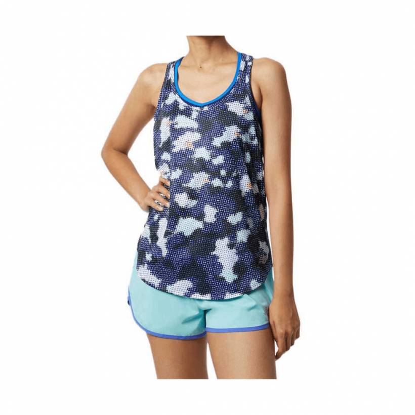 Camisa New Balance Printed Accelerate Tank Sem Mangas Azul Branco Mulher