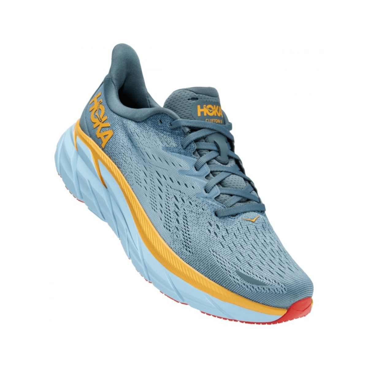 Hoka One One Clifton 8 Wide Shoes Blue Orange AW22, Size EU 41 1/3