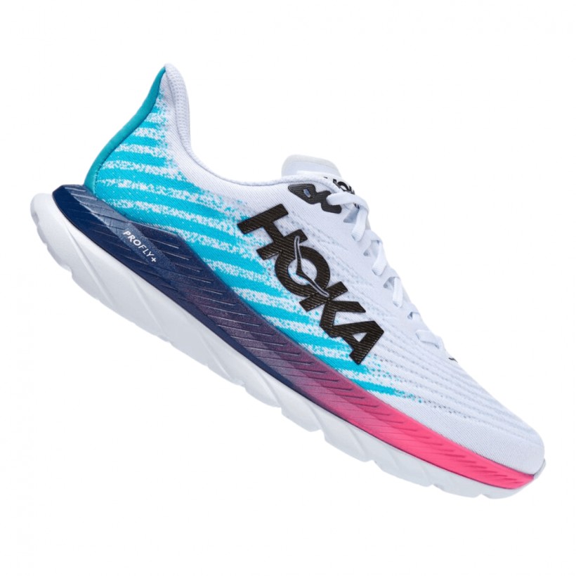 Schuhe Hoka One One Mach 5 Weiss Blau AW 22 Frau