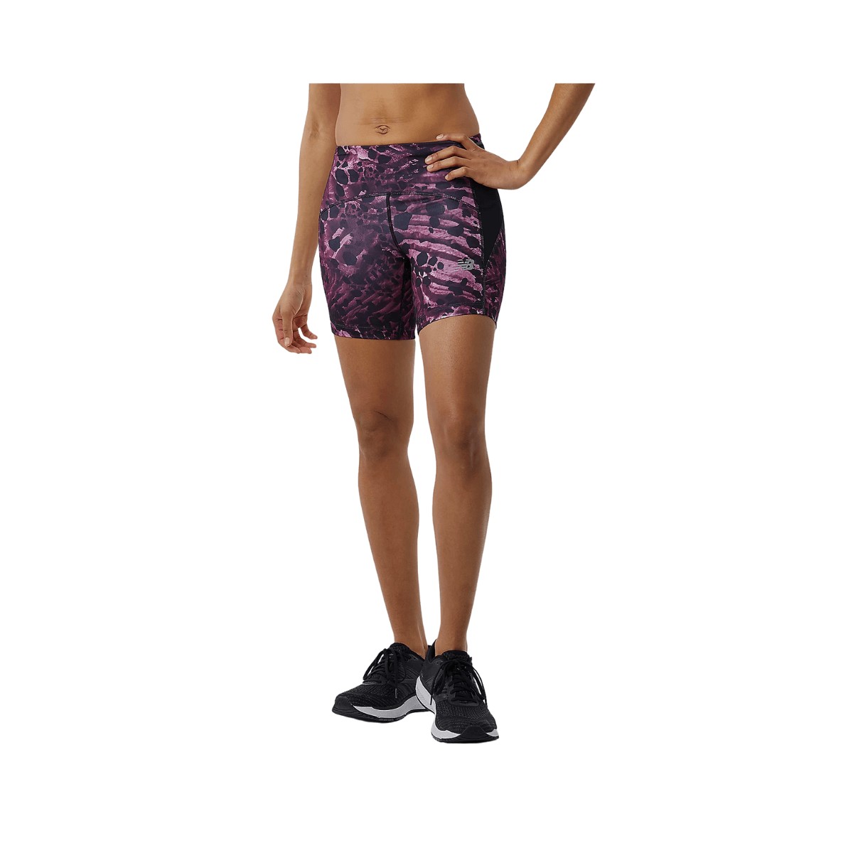 Leggins courts New Balance Printed Impact Run Fitted Pourpre Noir Femme, Taille XS