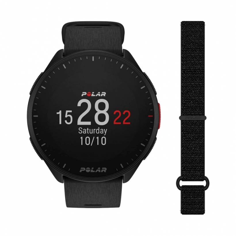 Relógio Polar Pacer Preto com correia de velcro de nylon