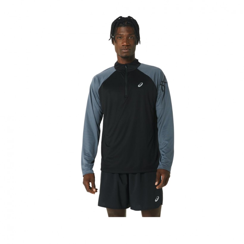 Pantano Increíble Volar cometa Buy Asics Icon1/2 ZIP Men's T-Shirt Black Gray l Free Shipping