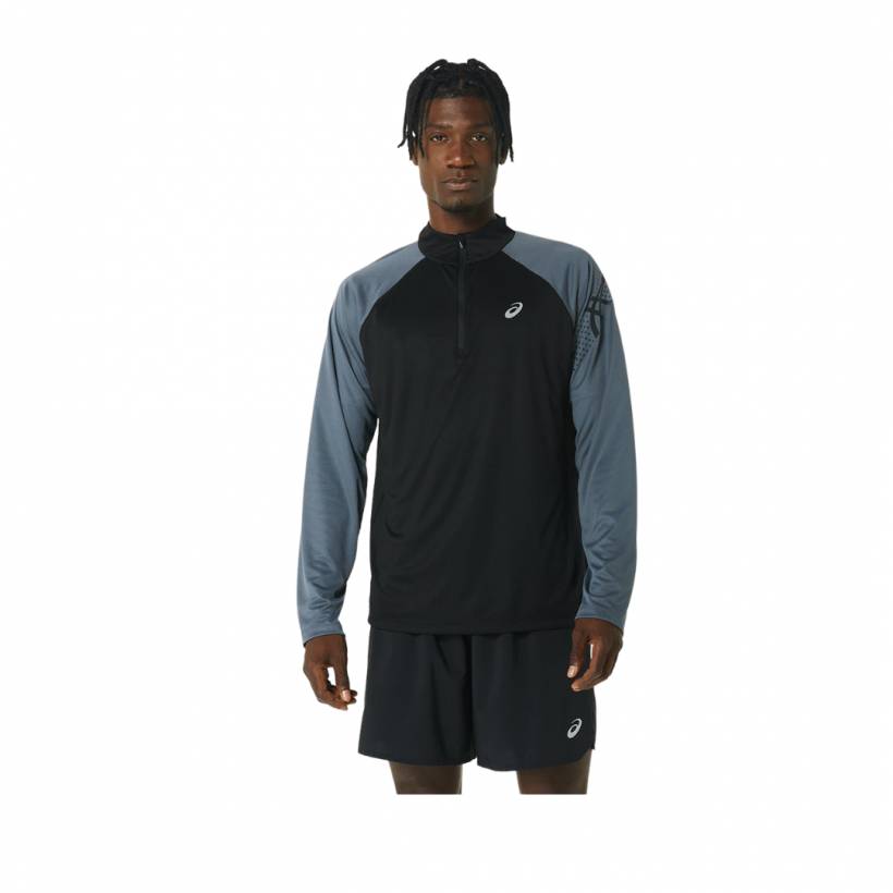 ASICS ICON 1/2 ZIP CAMICIA UOMO NERO GRIGIO