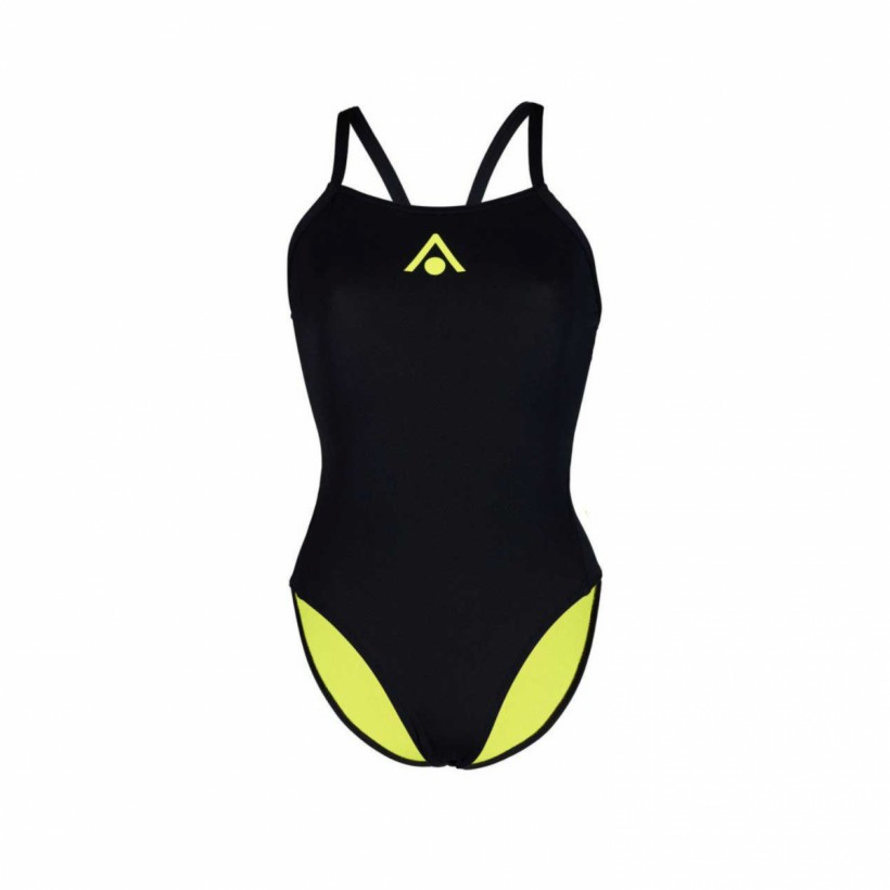 Maiô Aquasphere Essentials Tie Back Mulher Preto Amarelo