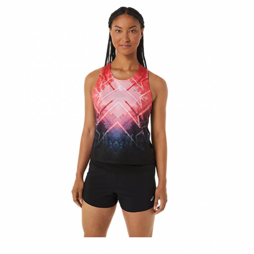 Canotta Asics Marathon senza maniche Rosso Nero Donna Nero