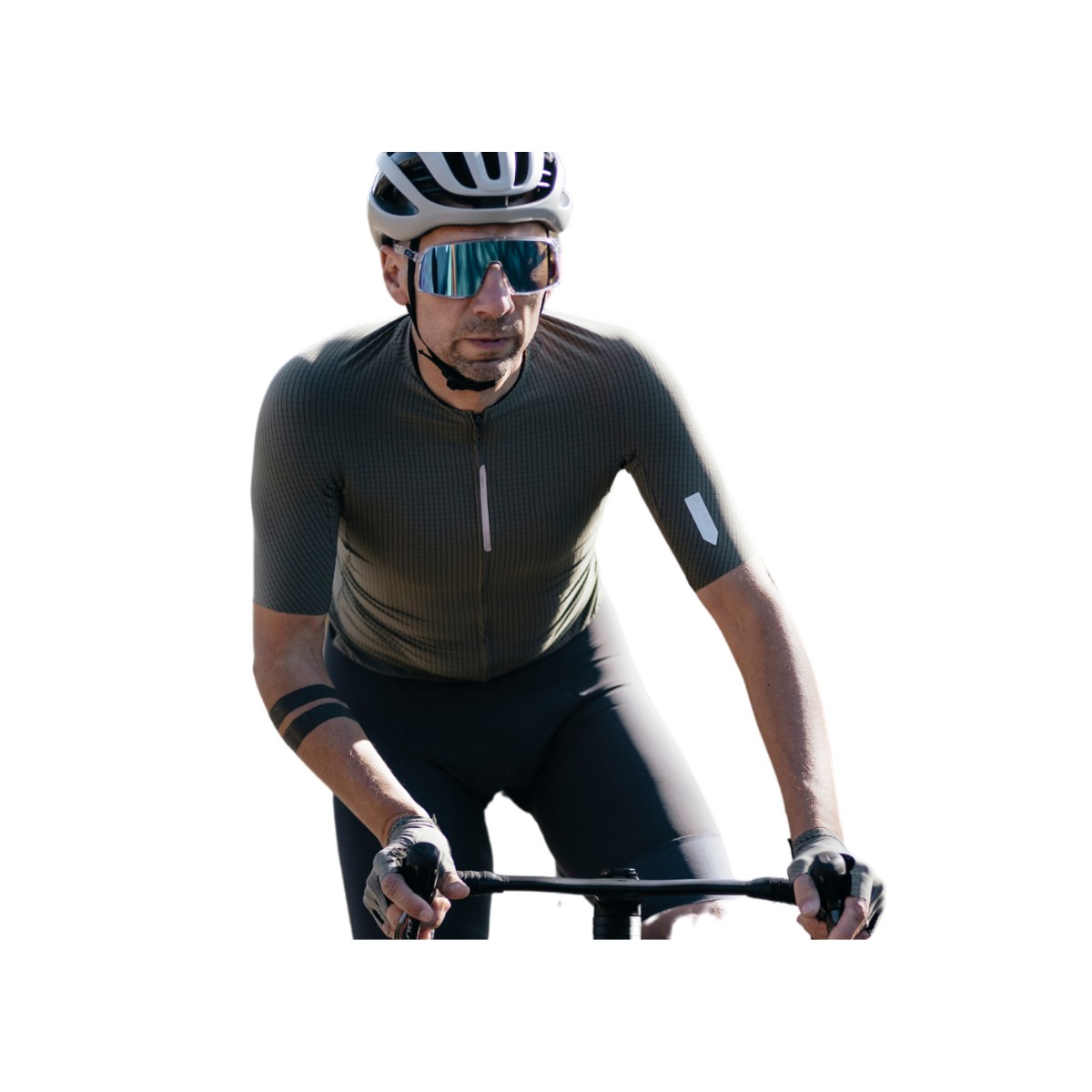 Maillot ciclismo hombre manga corta L1 Pinstripe X oliva • Q36.5