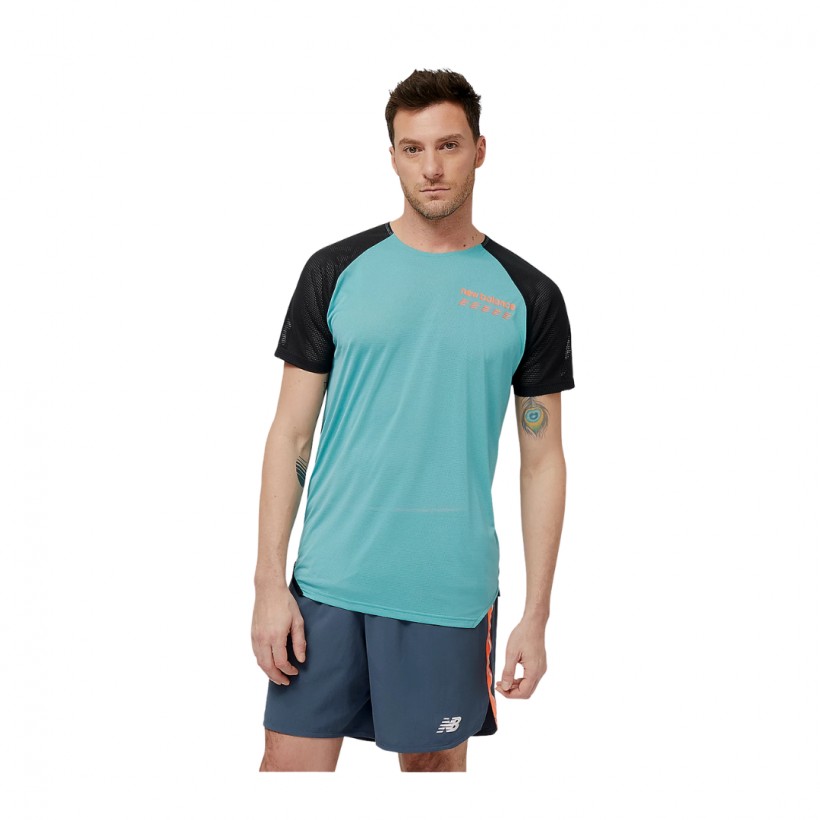 T-Shirt Short Sleeve New Balance Accelerate Pacer Light Blue and Black
