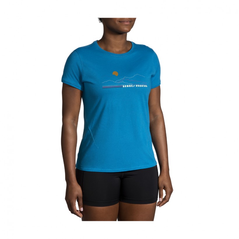 T-Shirt Brooks Distance 2.0 Manga Curta Azul Feminina