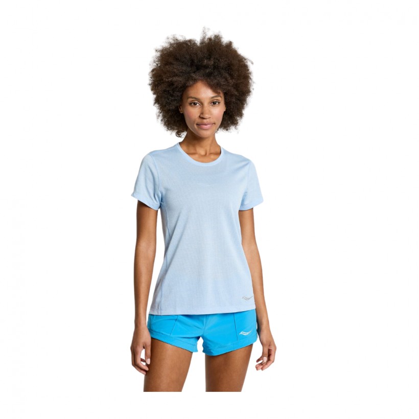 Kurze Ärmel T-Shirt Saucony Stopwatch Himmelblau Frau