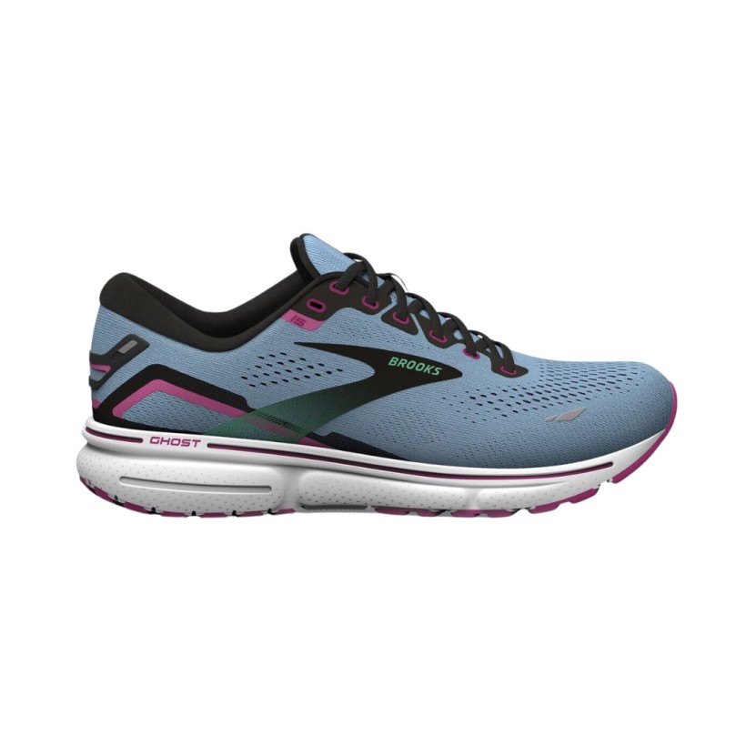 Sapatos Brooks Ghost 15 Azul Branco Preto Rosa  Mulher