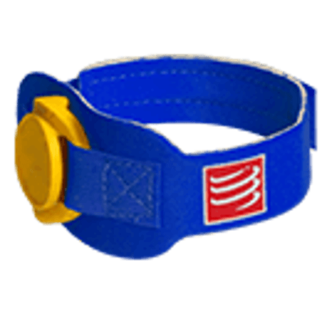 Blauwe chiphoudertape Compressport timingchip
