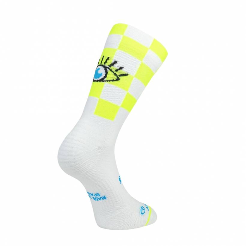 Meia Running Sporcks Race Eye Branco Amarelo