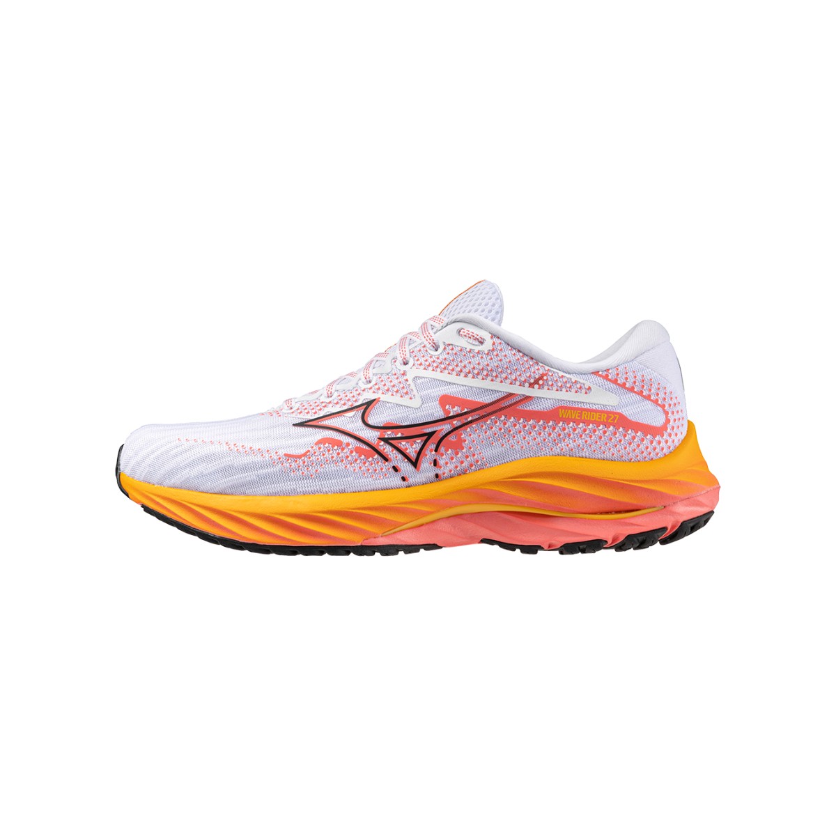 Zapatillas Mizuno Wave Rider 27 Blanco Naranja SS24 Mujer