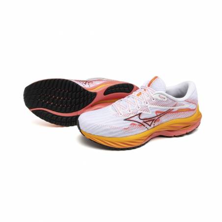 Zapatillas Mizuno Wave Rider 27 Blanco Naranja  Mujer