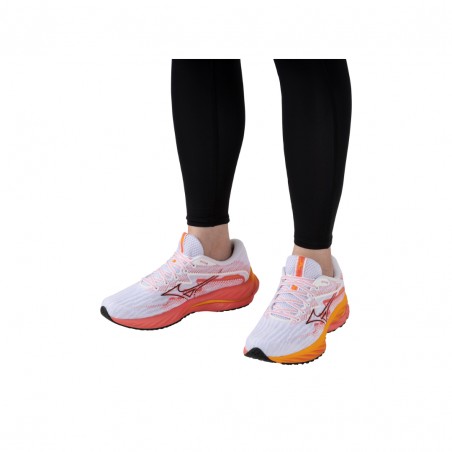 Zapatillas Mizuno Wave Rider 27 Blanco Naranja  Mujer