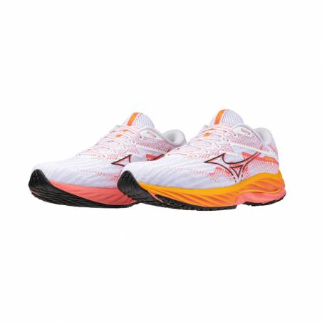 Zapatillas Mizuno Wave Rider 27 Blanco Naranja  Mujer