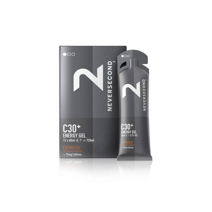 Energiegel Neversecond C30+ Espresso 75mg Koffein Box mit 12 Einheiten