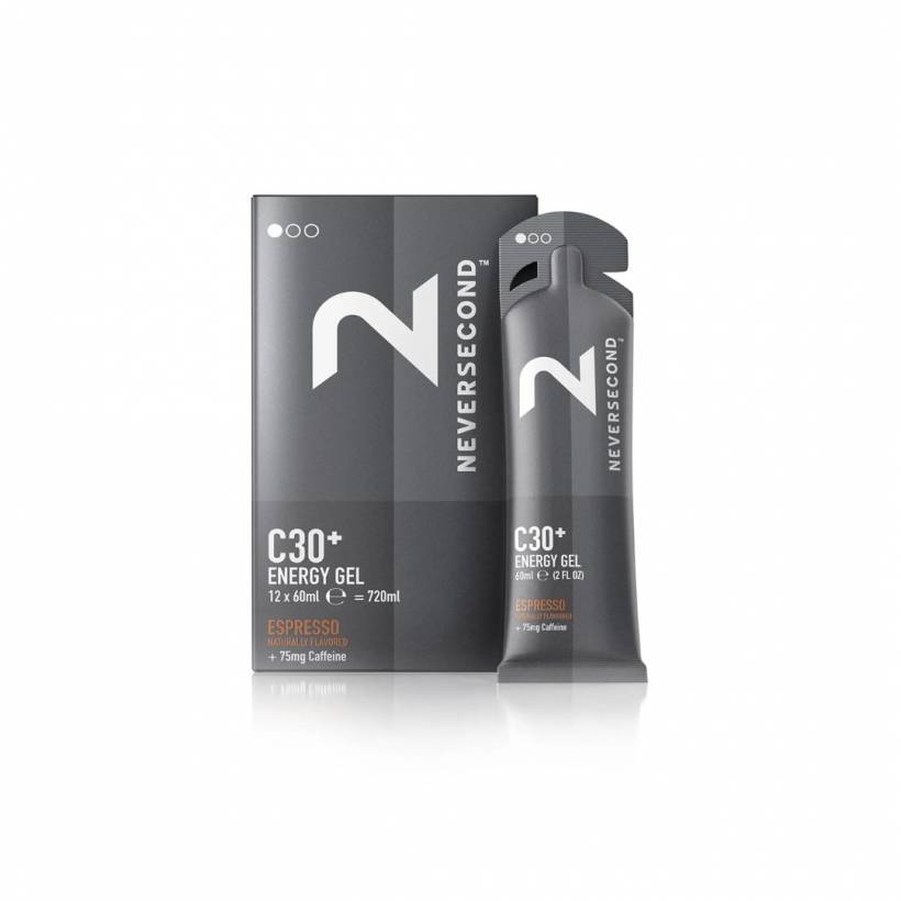 Gel Energético Neversecond C30+ Espresso 75mg Cafeína Caixa 12 Unidades