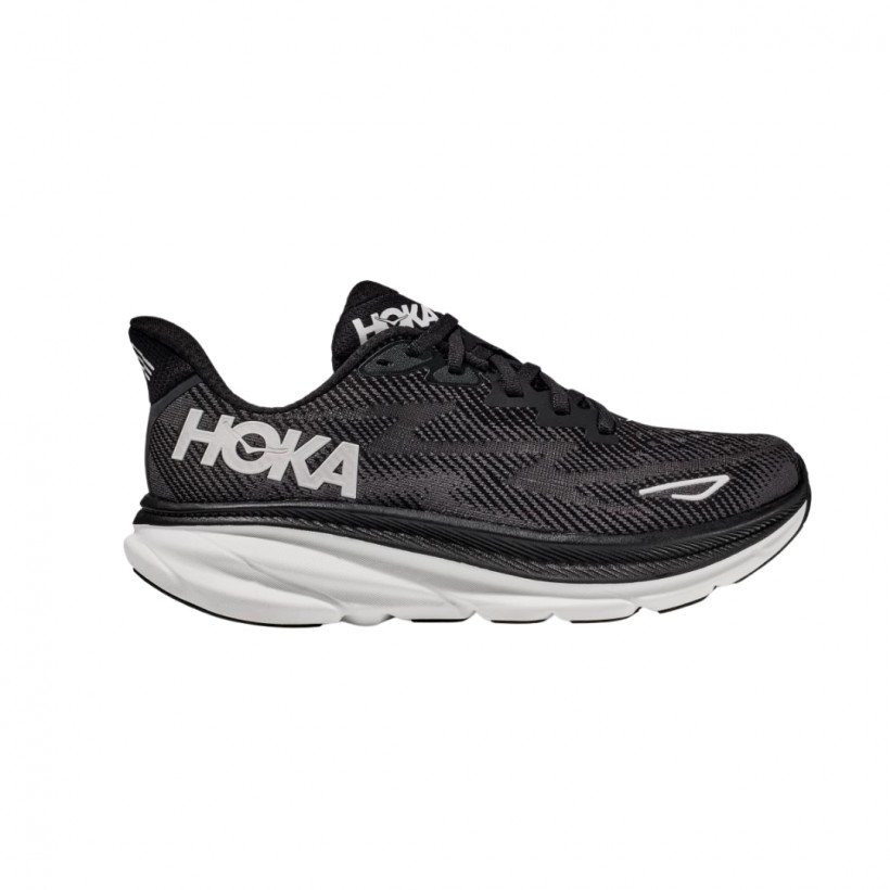 Sapatos Hoka Clifton 9 largos pretos brancos SS24