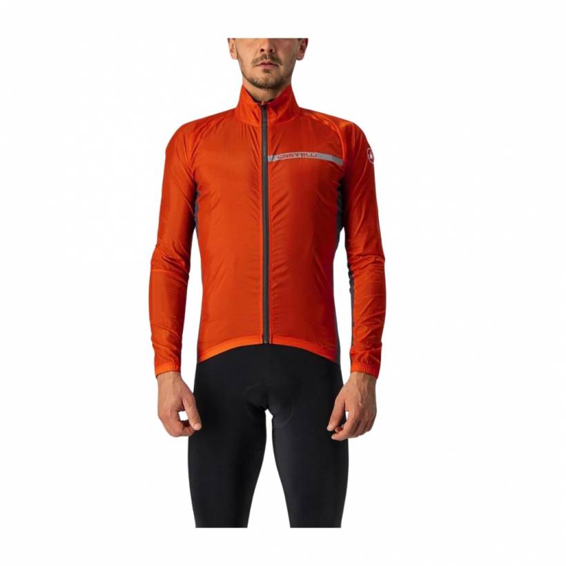 Windbreaker Jacket Castelli Squadra Stretch Orange Grey