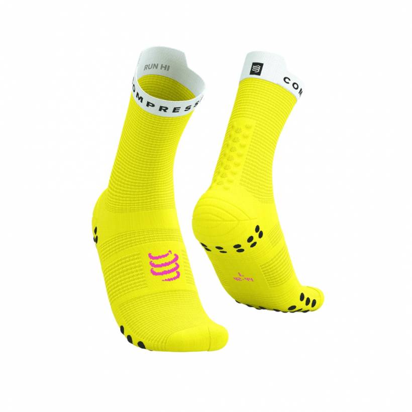 Meias Compressport Pro Racing V4.0 Run High Amarelo Branco