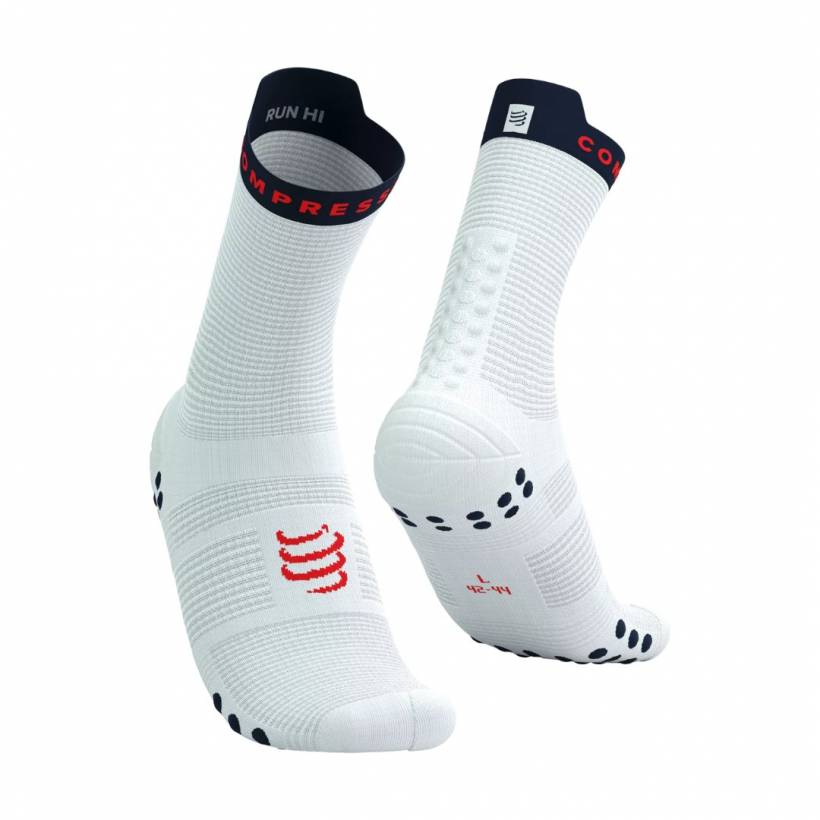 Meias Compressport Pro Racing V4.0 Run High Branco Azul
