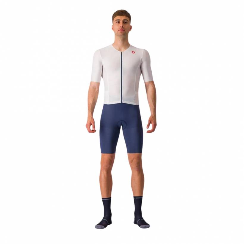 Macacão Castelli Sanremo Ultra Speed Manga Curta Branco Azul