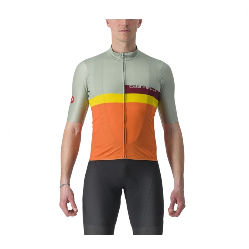 Maillot Castelli A Blocco Manga Corta Verde Naranja
