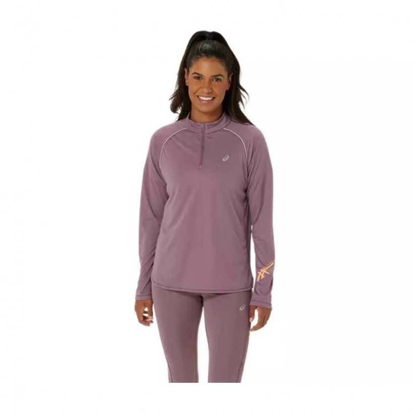 Asics Icon 1/2 Zip Langarm Lila Damen T-Shirt