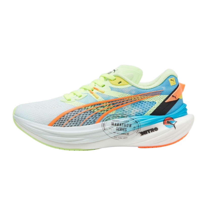 Baskets Puma Deviate Nitro 3 Marathon Series Bleu Vert  Femme