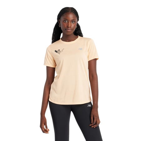 T-shirt arancione a maniche corte New Balance Athletics Valencia Marathon da donna