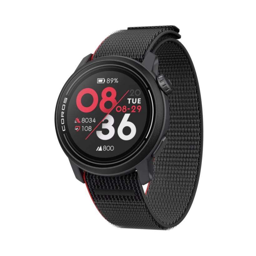 Coros Pace 3 GPS Horloge Zwart Rood Nylon