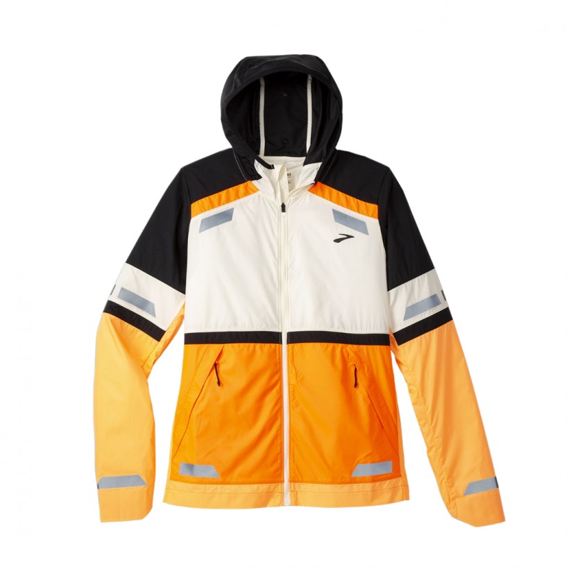 Jaqueta feminina Brooks Run Visible Jacket 2.0 laranja branco preto