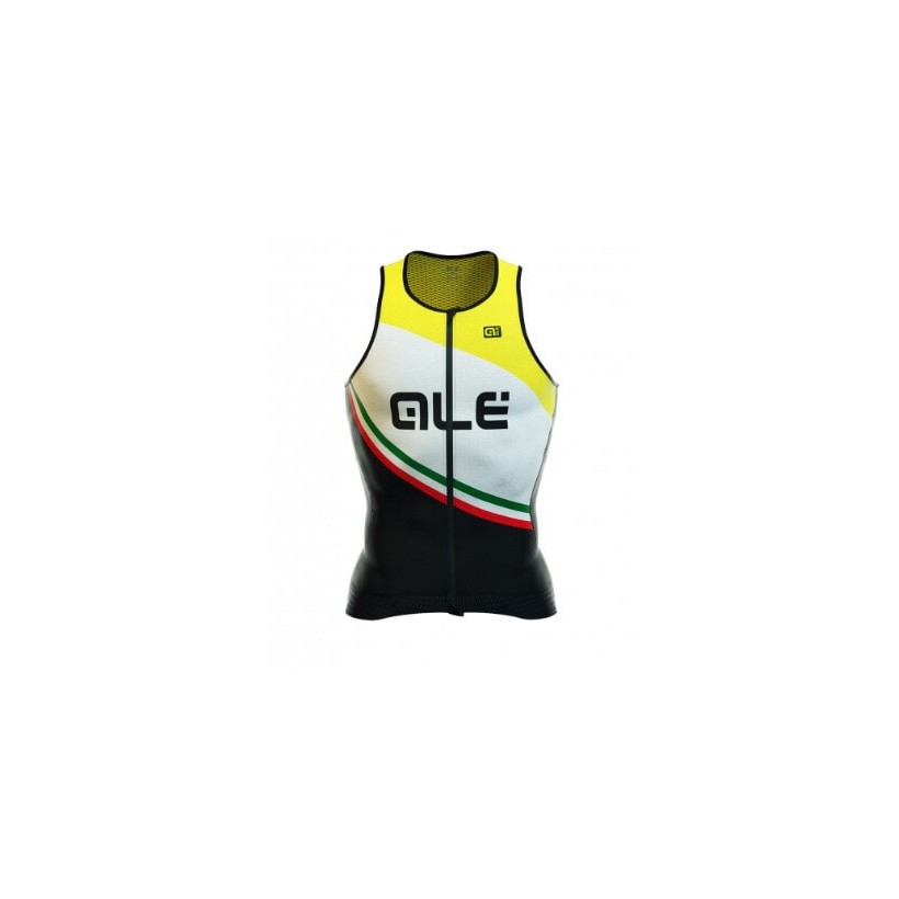 Triathlon Alé Elba 2016 Sleeveless Jersey Yellow Fluo Front Zip