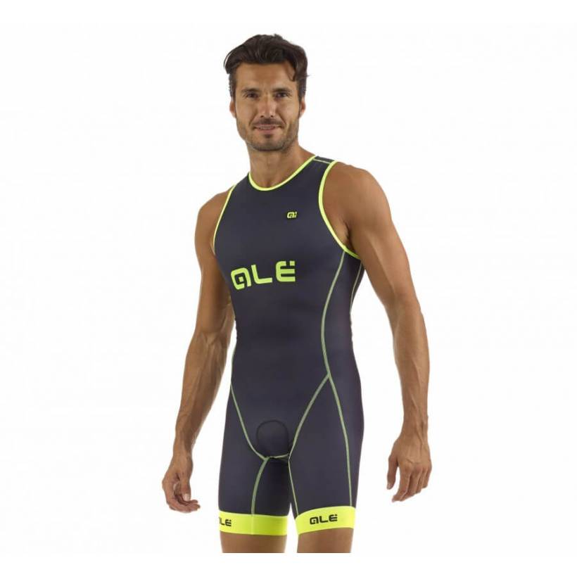 Tritraje Alé Cipro Back Zipper Skinsuit Negro y Amarillo Fluo con cremallera trasera