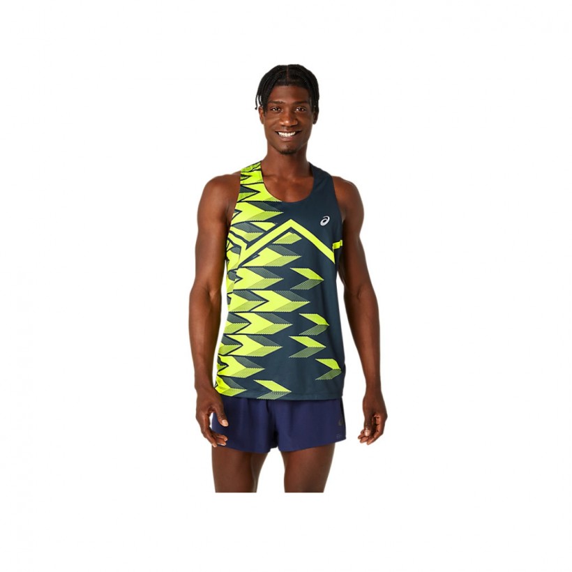 Asics Light Graphic Singlet Ärmelloses T-Shirt Blau Gelb