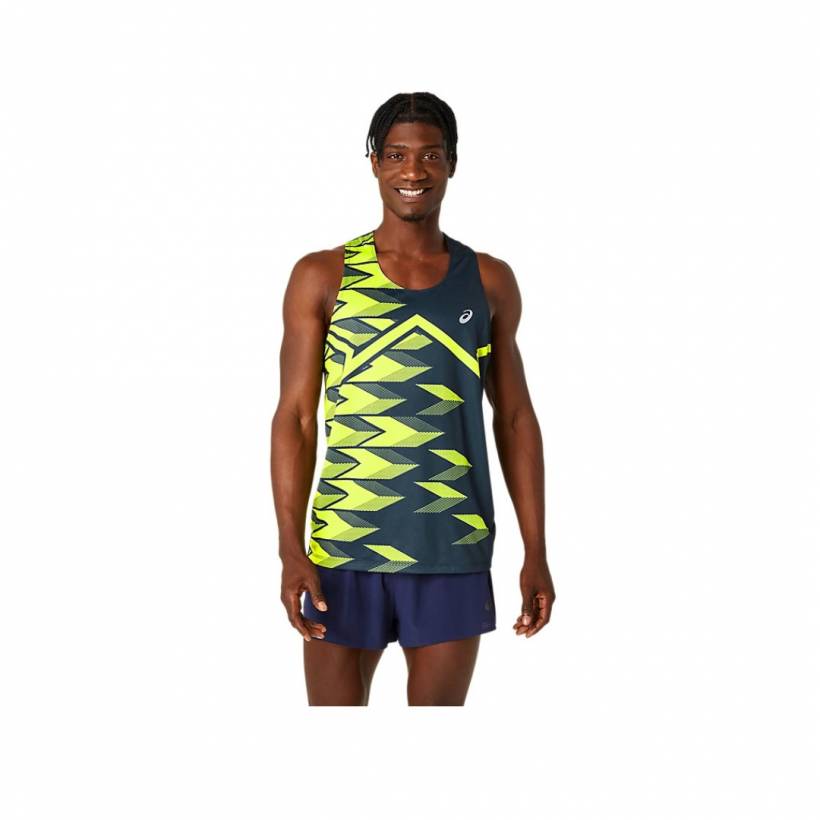 T-shirt senza maniche Asics Light Graphic Singlet Blu Giallo