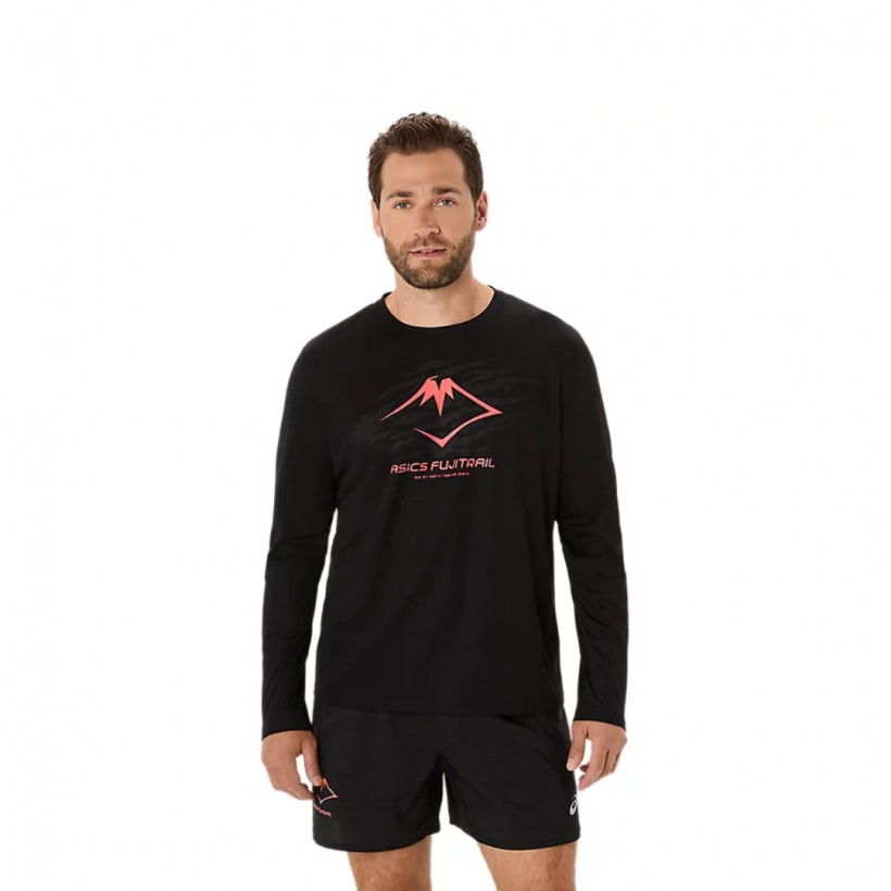 T-shirt Manches Longues Asics Fujitrail Logo LS Noir Rouge