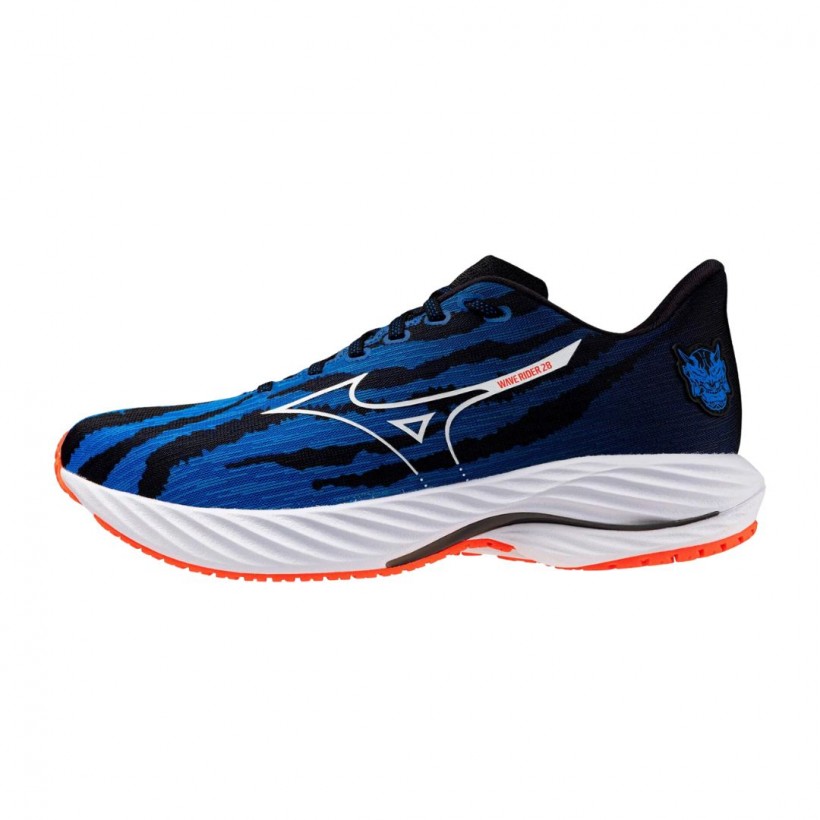 Chaussures Mizuno Wave Rider 28 Rouge Bleu SS25 Unisexe