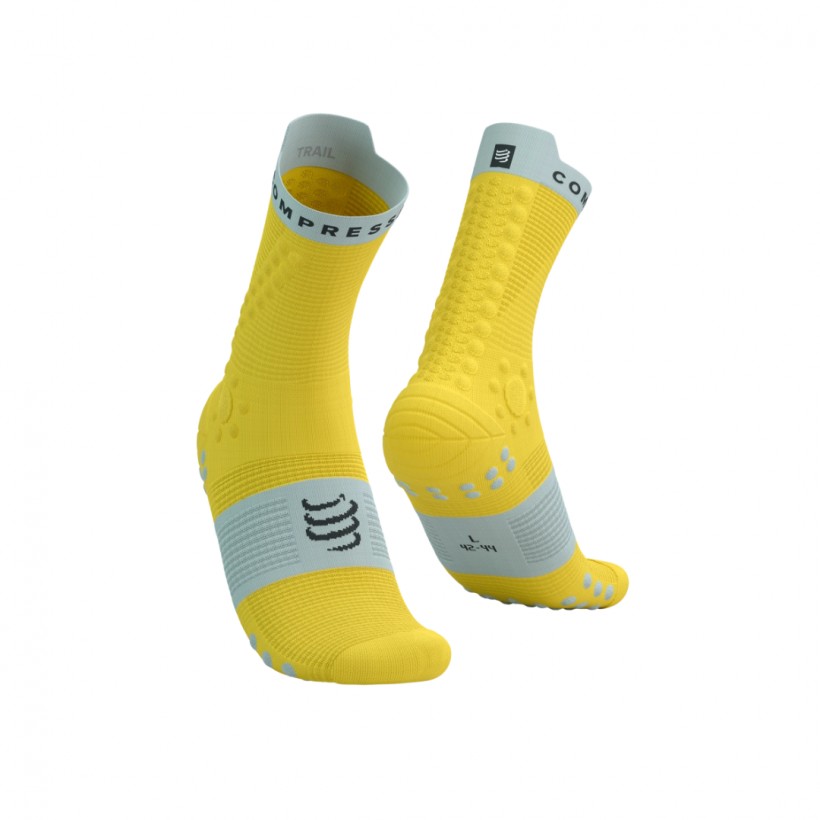 Meias Compressport Pro Racing Socks V4.0 Trail Amarelo Azul
