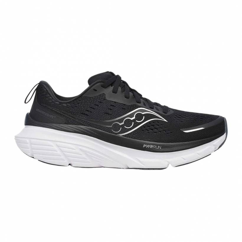 Tênis Saucony Guide 18 Wide Preto Branco SS25 Mulher