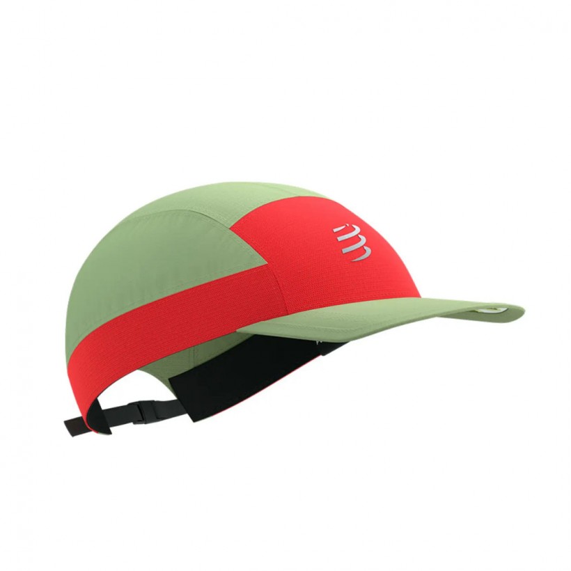 Boné Compressport 5 Panel Light Cap Verde Vermelho