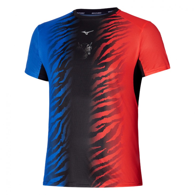 Camiseta Mizuno DryAeroFlow Graphic Tee ONI Manga Curta Azul Vermelho