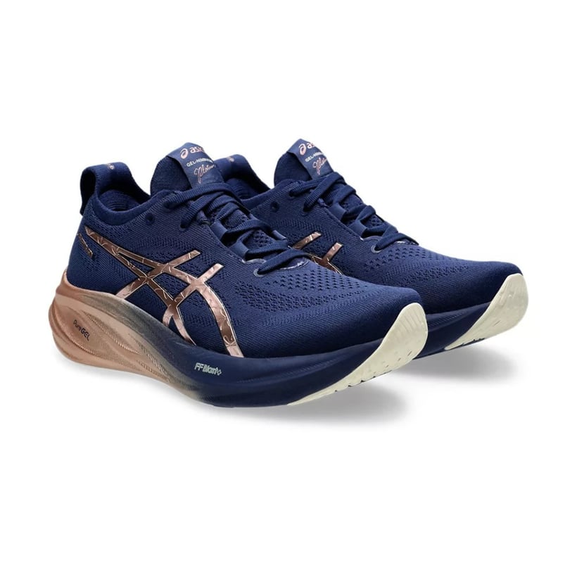 Asics Gel-Nimbus 26 Platinum Blue Gold Women Shoes