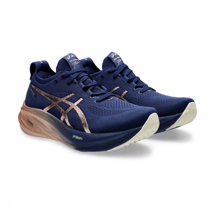 Tênis Asics Gel-Nimbus 26 Platinum Azul Dourado...