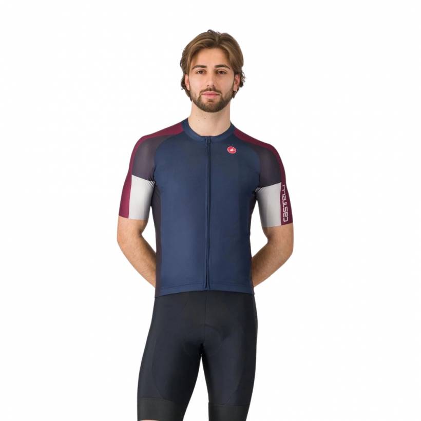 Maillot Castelli Entrata 6 Manga Curta Azul Vermelho
